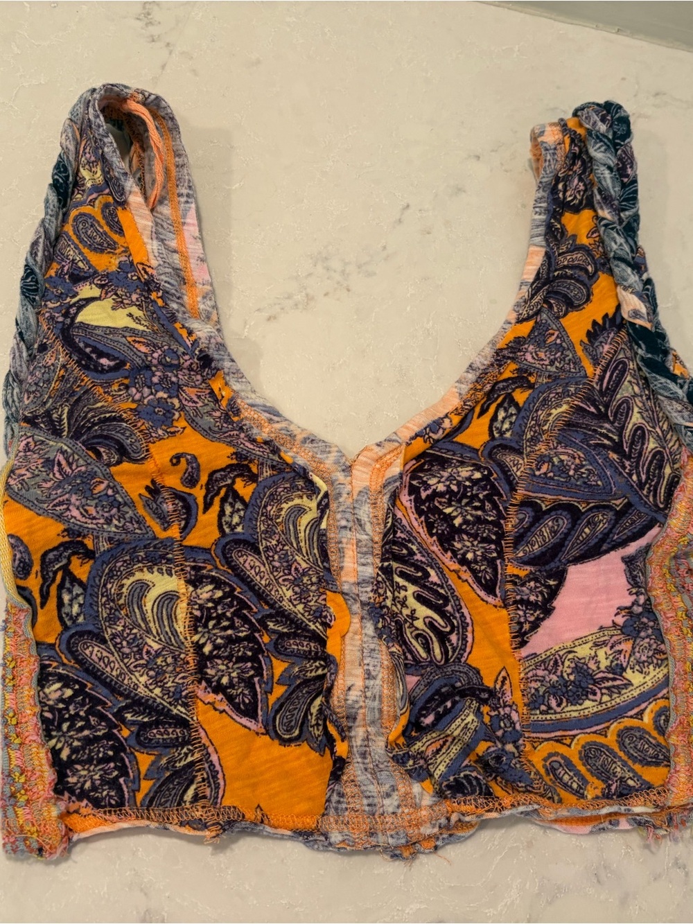 Free People Boho Paisley Print Cropped Tank Top with Braided Sides Size XS